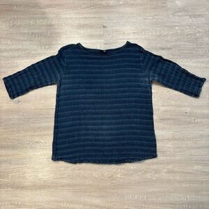 Indigo Pure Jill Blue Textured Top Women’s Small 100% Cotton 3/4 Sleeve Pullover